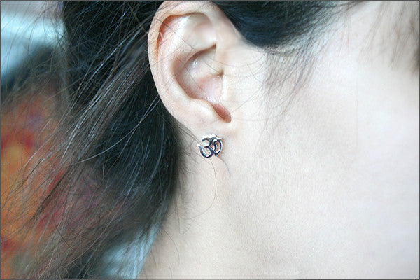Ohm Earrings - 925 sterling silver ohm earring - yoga - tragus earring - tiny stud earring - ohm studs (E-33)