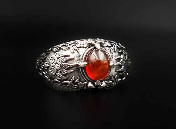 Garnet Viking Wolf Bear Paw Ring Onyx Viking Rings 925 Sterling Silver Jewelry Size 6-15