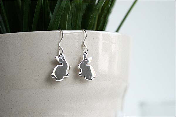 Bunny Rabbit Earrings  - 925 Sterling Silver - Silver  earrings - Love earrings Gift Idea Rocker Gothic Woman Jewelry (E-12)