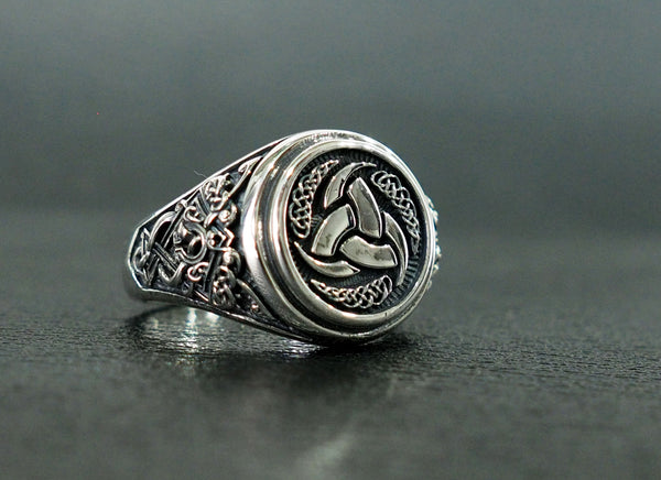 Triple Horn of Odin Ring, Viking Ring, Scandinavian Norse Odin's Ring Viking Jewelry 925 Sterling Silver Size 6-15
