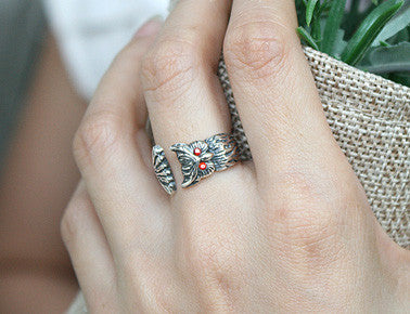 925 Sterling Silver OWL RING Style Gift Idea Rocker Gothic Woman Jewelry (SR-081)