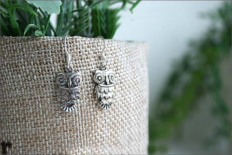 Owl Earrings  - 925 Sterling Silver - Silver  earrings -  Love earrings Gift Idea Rocker Gothic Woman Jewelry (E-25)