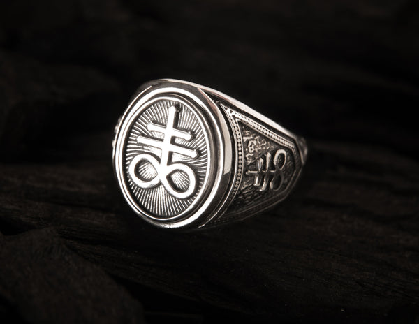 Satanic Cross Ring, Brimstone Ring 925 Sterling Silver Size 6-15