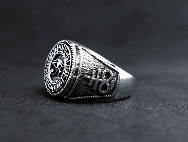 Men's Satanic Cross Egypt Eye of Horus Protection Ring 925 Sterling Silver Size 6-15