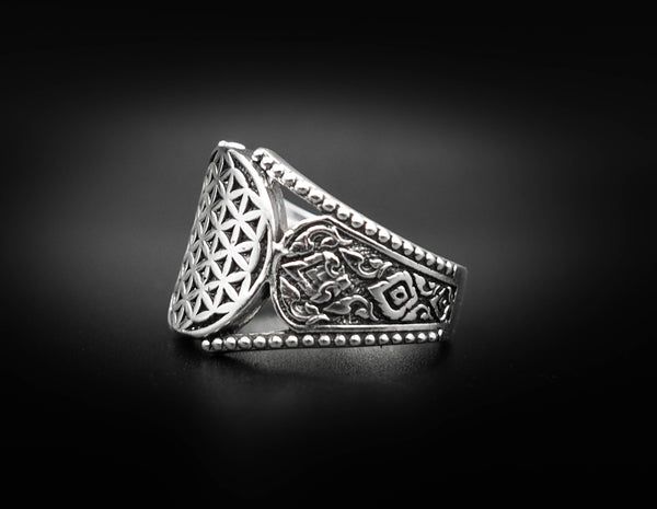 Flower of Life Ring Fashion Jewelry for Mens and Women 925 Sterling Silver Size 6-15