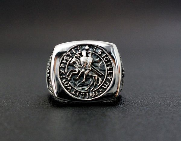 The Seal of Knights Templar Ring, Templar Masonic Ring 925 Sterling Silver Size 6-15