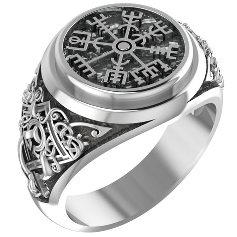 Viking Vegvisir Compass Ring, Norse Viking Ring, 925 Sterling Silver Size 6-15