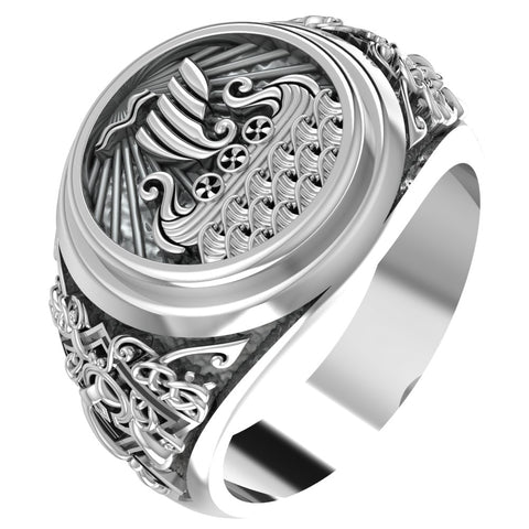 Viking Ship Ring, Drakkar Ring, Scandinavian Norse Viking Jewelry 925 Sterling Silver Size 6-15