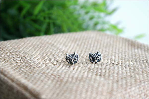 Owl Earrings  - 925 Sterling Silver - Silver  earrings -  Love earrings Gift Idea Rocker Gothic Woman Jewelry (E-31)