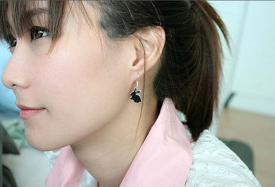 Bunny Rabbit Earrings  - 925 Sterling Silver - Silver  earrings - Love earrings Gift Idea Rocker Gothic Woman Jewelry (E-12)