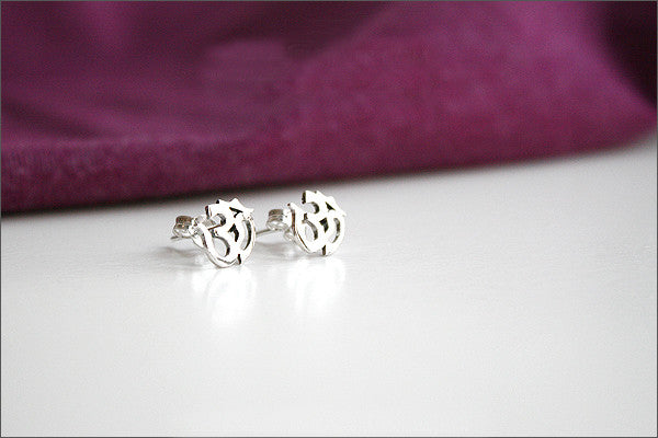 Ohm Earrings - 925 sterling silver ohm earring - yoga - tragus earring - tiny stud earring - ohm studs (E-33)