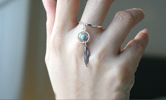 Dream Catcher Ring ,DreamCatcher with Feathers ring, 925 Sterling Silver, Silver Ring (R90)