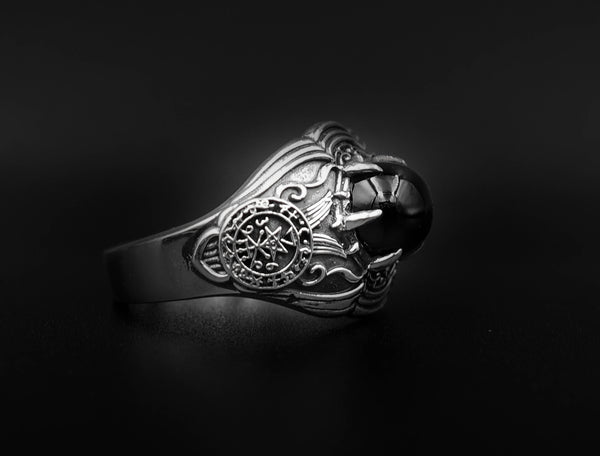 Onyx Seal Of Lilith Sigil Of Lucifer Ring Seal Of Lilith Ring Women's and Men's Ring 925 Sterling Silver Size 6-15