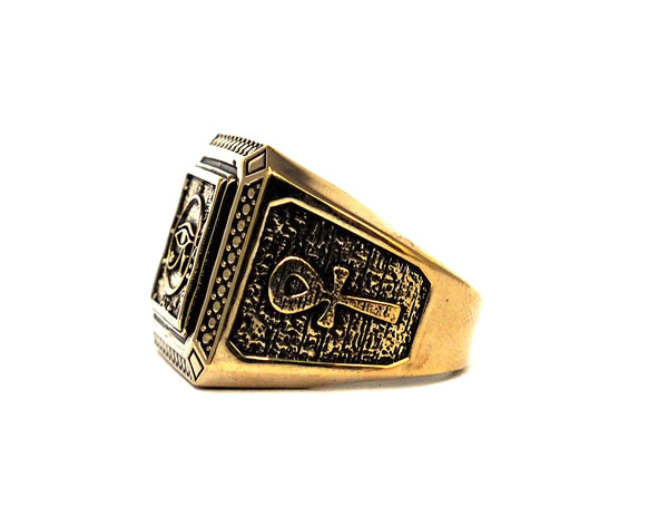 Men Egyptian Eye of Horus Ankh Cross Ring Brass Jewelry Size 8-15 (BR-72 )