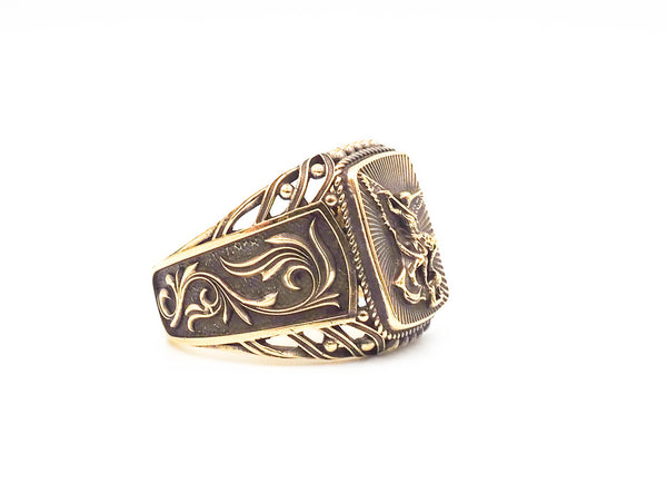 St Michael Ring Angel The Archangel Catholic Medal Mens Womens Brass Jewelry Size 6-15 BR-98
