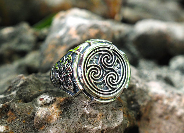 925 Sterling Silver Celtic Triskelion Ring Punk Rock viking Ring For Men Ring Size 6-15