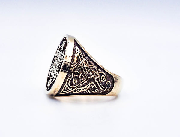 Metatron Cube Ring Magic Hexagram Amulet Protection Mens Brass Jewelry Size 6-15 BR-70