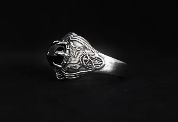 Egypt Eye of Horus Protection Ring, Men's Women's Onyx Ring 925 Sterling Silver Size 6-15