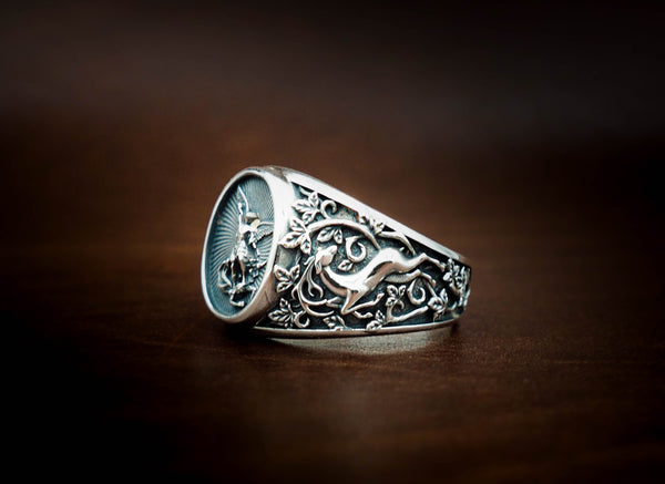 Saint Michael Ring, Saint Christopher Catholic Medal Great Protector Archangel Defeating Satan Figurine Amulet Rings for Men 925 Sterling Silver Size 6-15