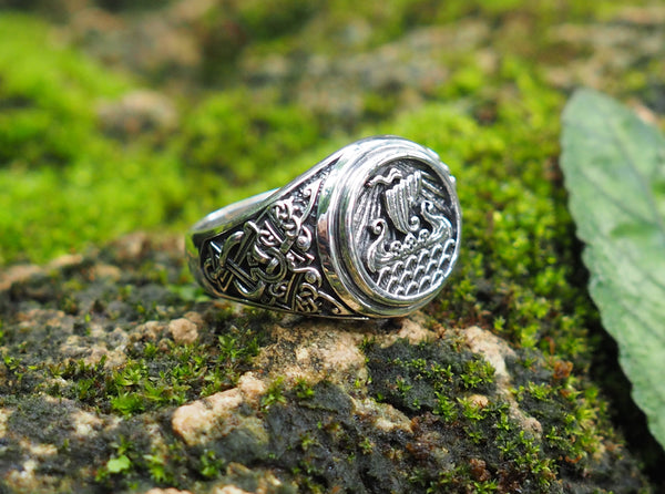 Viking Ship Ring, Drakkar Ring, Scandinavian Norse Viking Jewelry 925 Sterling Silver Size 6-15