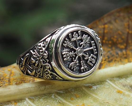 Viking Vegvisir Compass Ring, Norse Viking Ring, 925 Sterling Silver Size 6-15