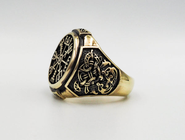 Vegvisir Ring Norse Viking Magic Compass Viking Iceland Runic Brass Jewelry