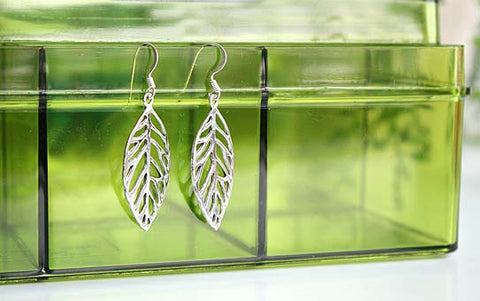 Leaf Earrings Earrings - 925 Sterling Silver - Silver  earrings -  Love earrings Gift Idea Rocker Gothic Woman Jewelry (E-16)