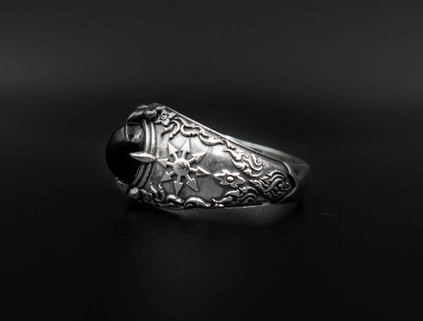 Onyx Chaotic Magic 8 Pointed Arrows Magick Chaos Star Ring 925 Sterling Silver Size 6-15