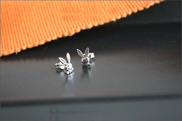Bunny Rabbit Earrings  - 925 Sterling Silver - Silver  earrings -  Love earrings Gift Idea Rocker Gothic Woman Jewelry (E-18)