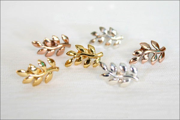 leaves stud earrings - 925 sterling silver leaves stud earrings, Olive leaf earrings, Olive leaf stud earrings, Olive leaf (E-37)