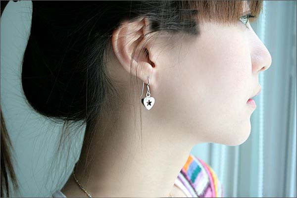 heart earrings - 925 Sterling Silver - Silver  earrings -  Love  earrings Gift Idea Rocker Gothic Woman Jewelry (E-06)