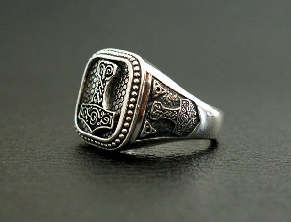 Thor's Hammer Mjolnir Ring Norse Scandinavian Viking Jewelry 925 Sterling Silver Size 6-15
