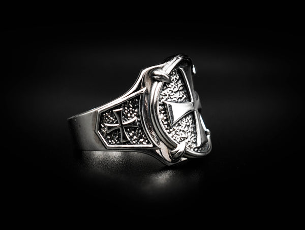 Knights Templar Ring Masonic Crusader Shield Cross Ring 925 Sterling Silver Size 6-15