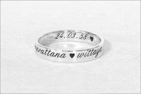Engraved Ring - Personalized Ring - Custom Stamped Ring - Name Ring -  Promise Ring  - Wedding Band - 925 Sterling Silver 4 mm (RB-1)