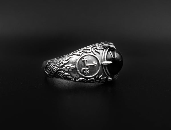 Onyx Seal Sigil of Lilith Ring, Lilith Sigil Ring, Black Onyx Unisex Ring 925 Sterling Silver Size 6-15