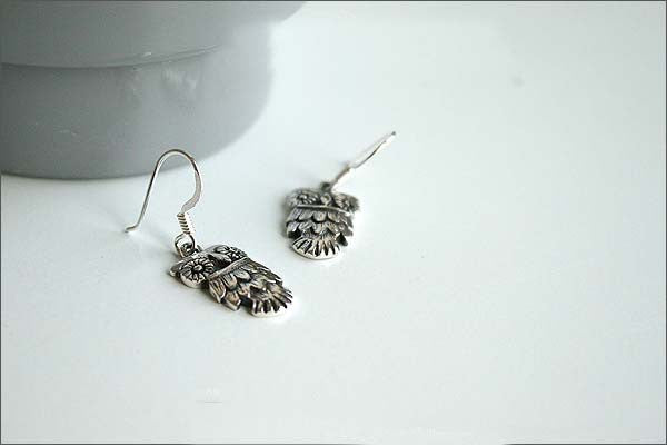 Owl Earrings  - 925 Sterling Silver - Silver  earrings -  Love earrings Gift Idea Rocker Gothic Woman Jewelry (E-25)