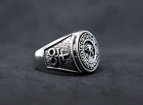 Men's Satanic Cross Egypt Eye of Horus Protection Ring 925 Sterling Silver Size 6-15