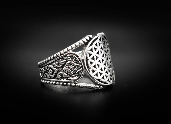 Flower of Life Ring Fashion Jewelry for Mens and Women 925 Sterling Silver Size 6-15