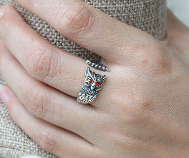 925 Sterling Silver OWL RING Style Gift Idea Rocker Gothic Woman Jewelry (SR-081)