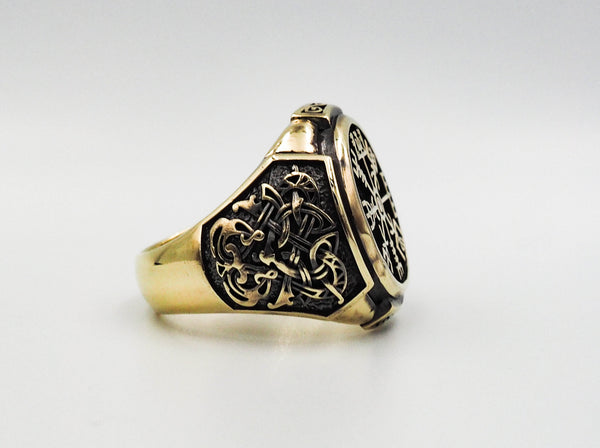 Vegvisir Ring Norse Viking Magic Compass Viking Iceland Runic Brass Jewelry
