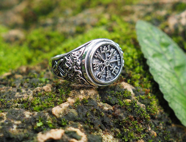 Viking Vegvisir Compass Ring, Norse Viking Ring, 925 Sterling Silver Size 6-15