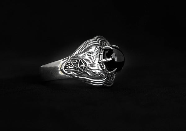 Egypt Eye of Horus Protection Ring, Men's Women's Onyx Ring 925 Sterling Silver Size 6-15