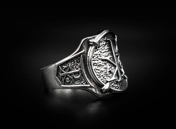 Chi Rho Ring Masonic Christian Jesus Alpha Omega Ring 925 Sterling Silver Size 6-15