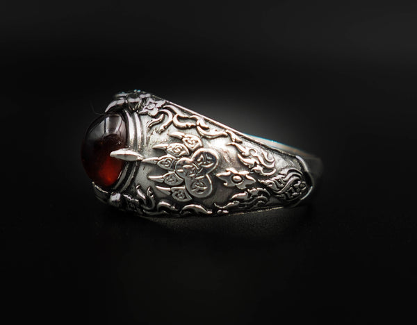 Garnet Viking Wolf Bear Paw Ring Onyx Viking Rings 925 Sterling Silver Jewelry Size 6-15