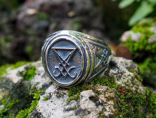 Sigil of Lucifer Ring, Devil Seal of Satan Ring 925 Sterling Silver Size 6-15