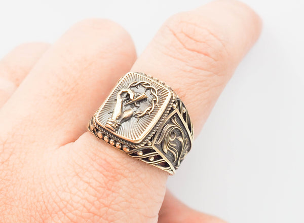Hand of Jesus Ring for Men Catholic Christian Brass Jewelry Size 6-15 BR-103