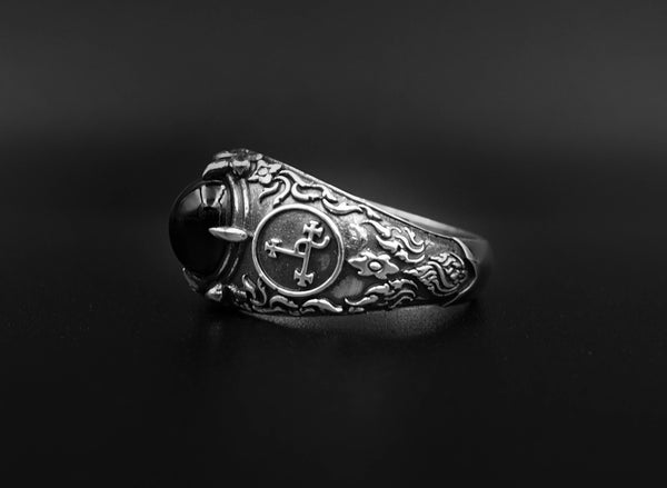 Onyx Seal Sigil of Lilith Ring, Lilith Sigil Ring, Black Onyx Unisex Ring 925 Sterling Silver Size 6-15