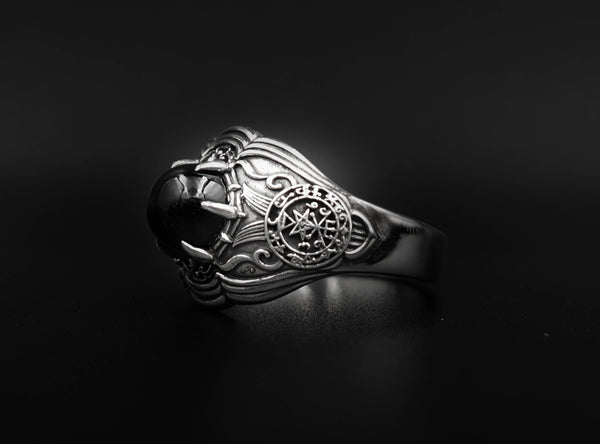 Onyx Seal Of Lilith Sigil Of Lucifer Ring Seal Of Lilith Ring Women's and Men's Ring 925 Sterling Silver Size 6-15