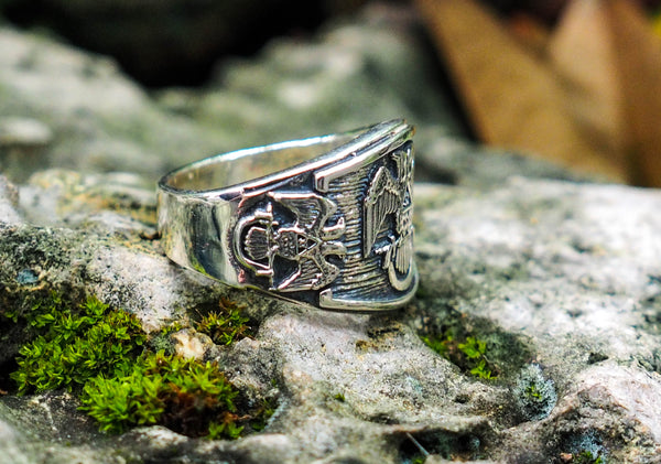 925 Sterling Silver Scottish Rite 32 Degree Masonic Knights Templar Freemasonry Signet Ring Size 6-15