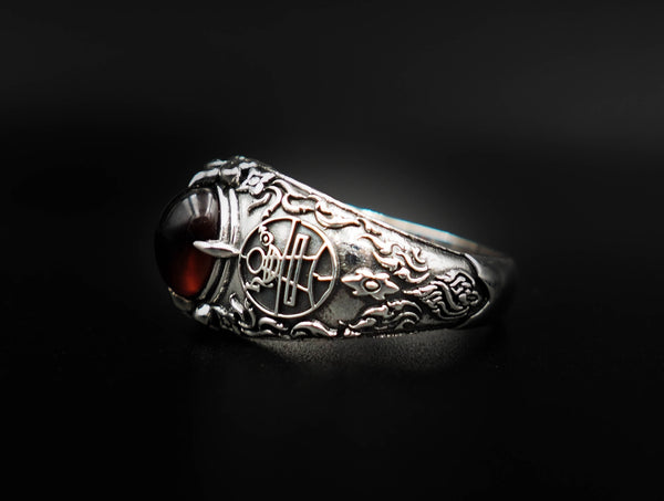 Garnet Secret Seal of Solomon Talisman Amulet Ring 925 Sterling Silver Jewelry Size 6-15